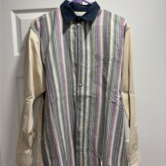 Striped Long Sleeve Shirt with Navy Collar - Picture 1 of 6